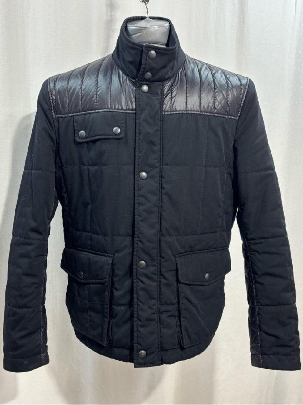 Hugo Boss Mixed Media Quilted Jacket Black Size 40R moto Euro-centric Modern